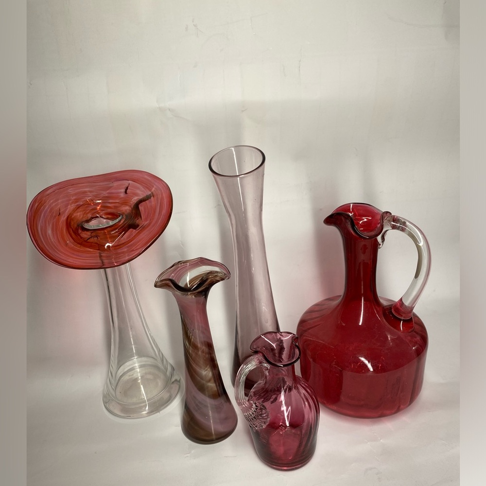 Cranberry purple clear art glass vases decanter’s Bundle